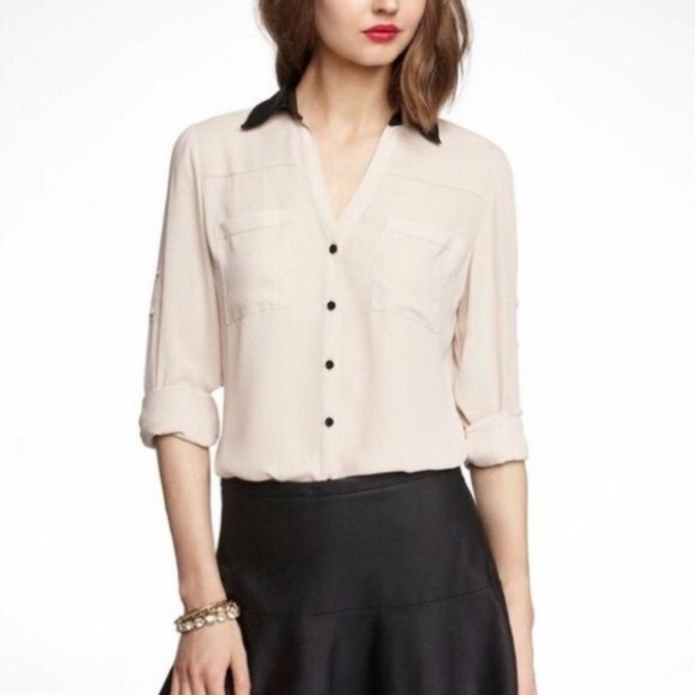 Express Portofino Sheer Shirt Leather Collar